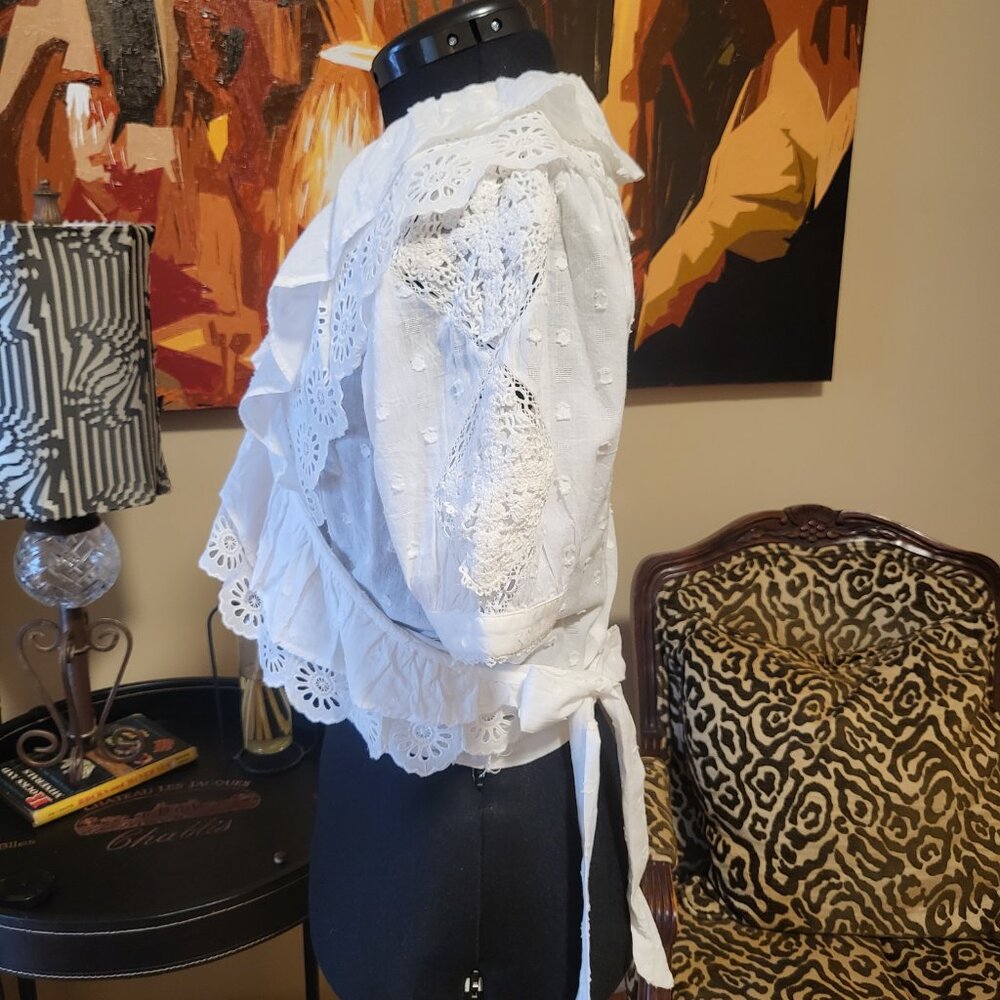 Anthropologie White Lace Wrap Top - Picture 4 of 9